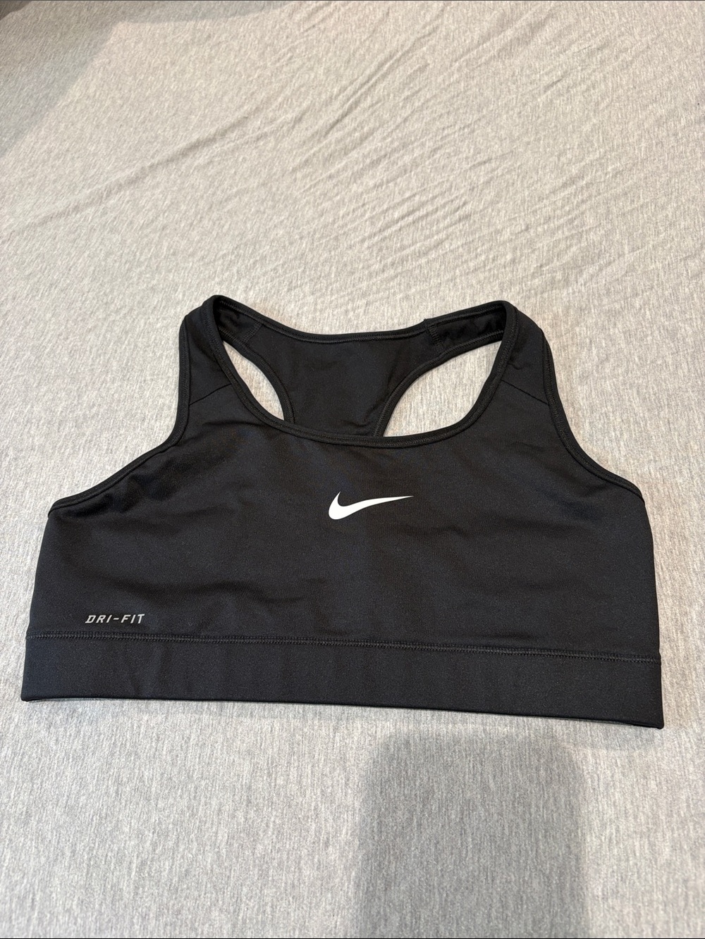 Nike Black Dri-FIT Racerback Sports Bra White Swoosh Logo sz M